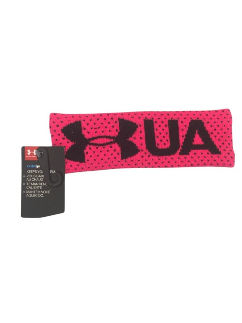 Under Armour Youth Girls Coldgear Fuchsia Headband with Black Polka Dots